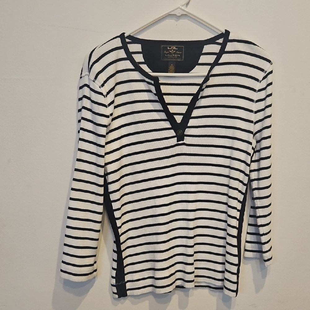 Ralph Lauren Black and White Striped Long Sleeve Top